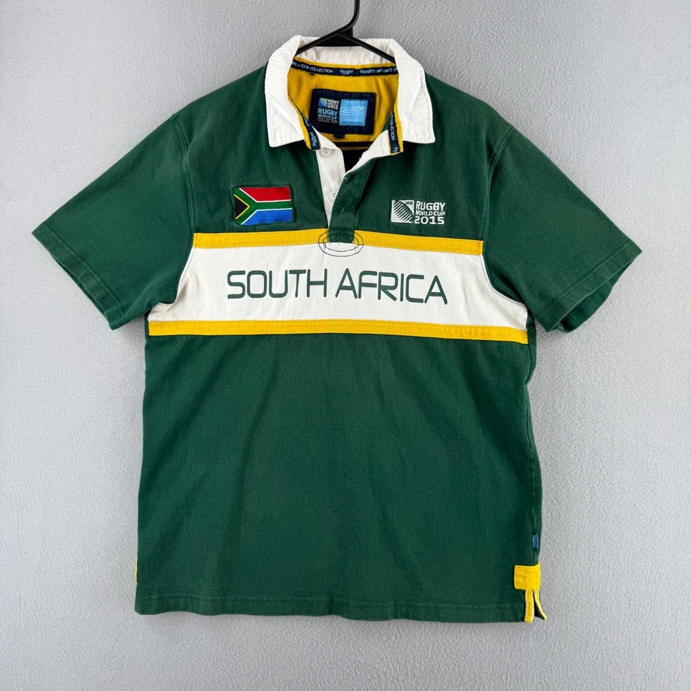 South Africa Rugby Shirt Jersey Mens Large Green Cotton Polo 2015